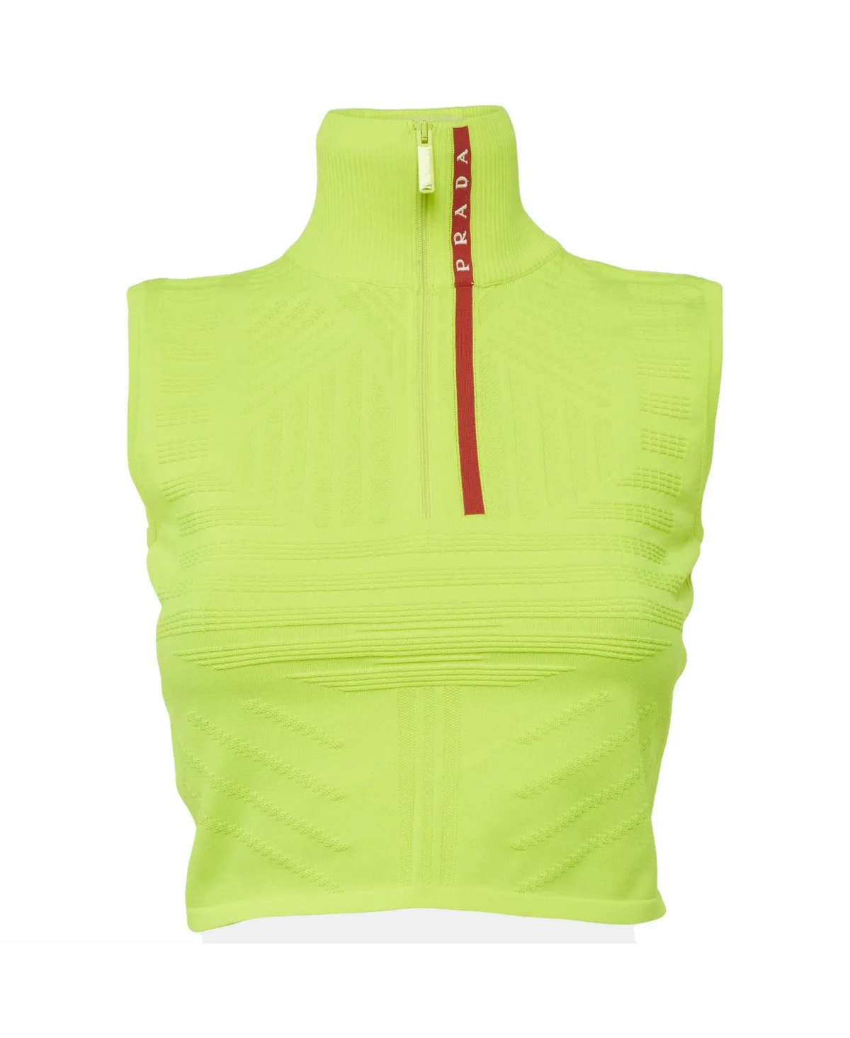 Pre-Owned Prada Linea Rossa Neon Textured Zip-Neck Crop Top by Prada