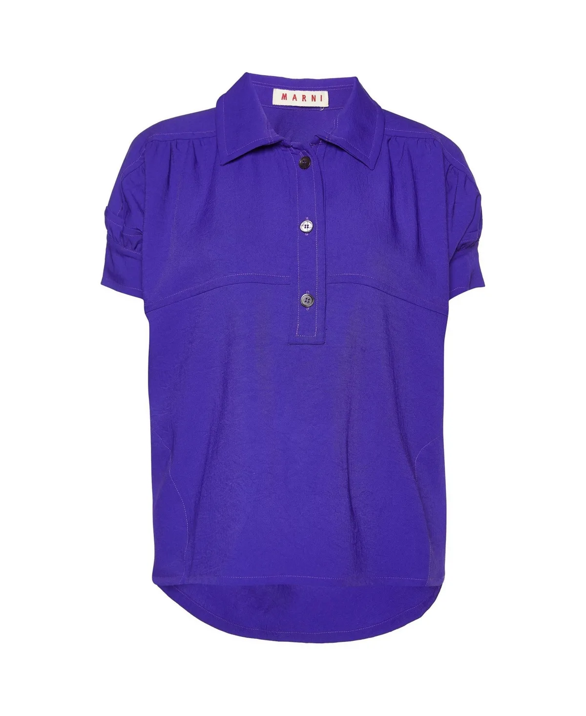 Pre-Owned Marni Crepe Puff-Sleeve Spread Collar Polo Blouse by Marni