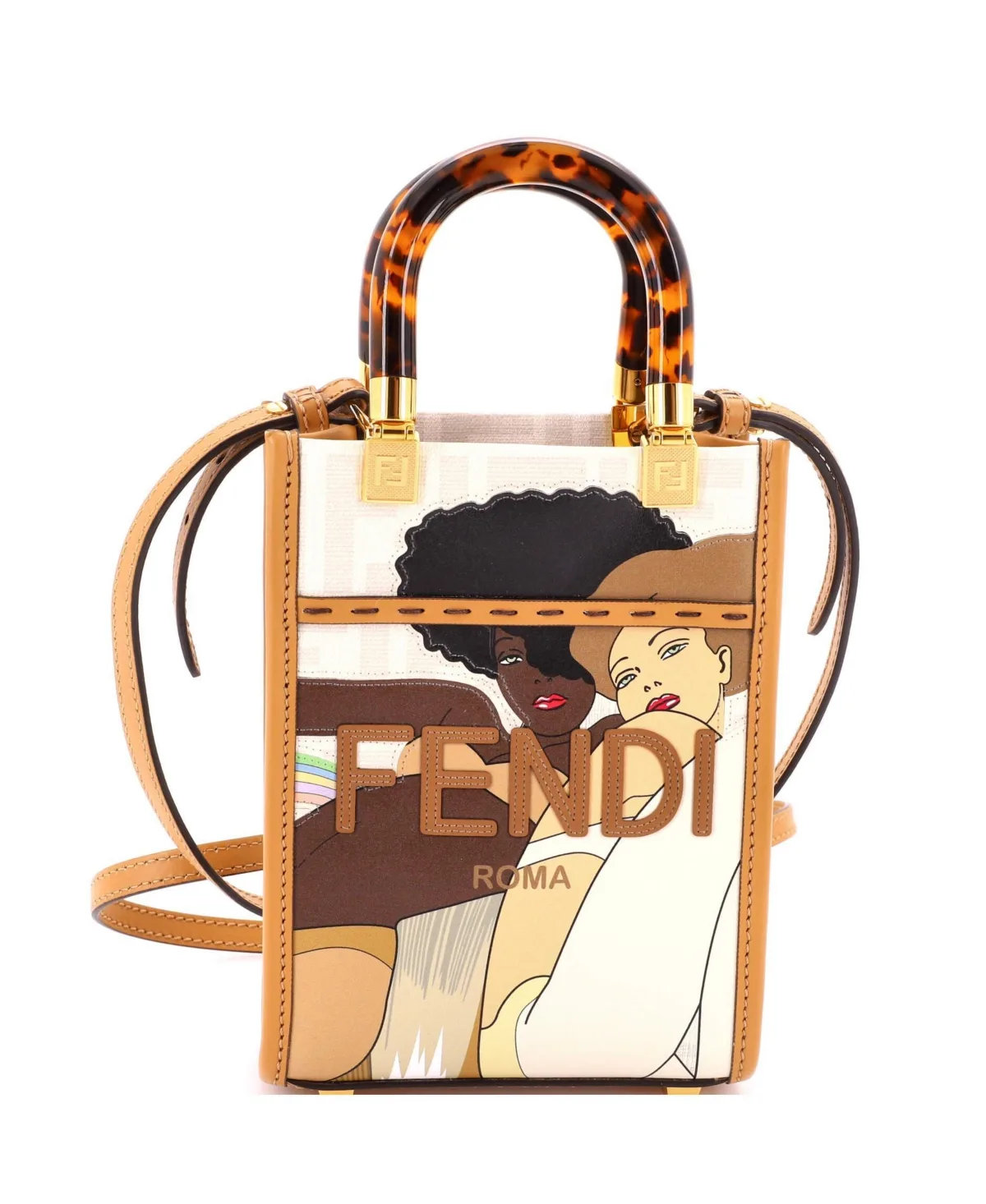 Pre-Owned Fendi Mini Sunshine Shopper Tote Printed Zucca Coated Canvas by FENDI
