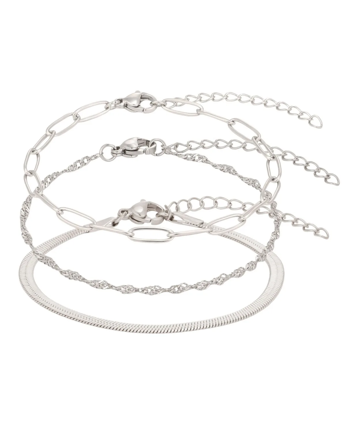 Silver-Tone Adjustable 3-Piece Chain Bracelet by Adornia