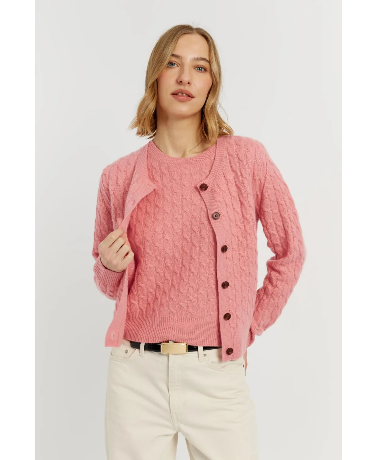 Chinti and Parker Pure Cashmere Cabled Crew Neck Cardigan by Parker