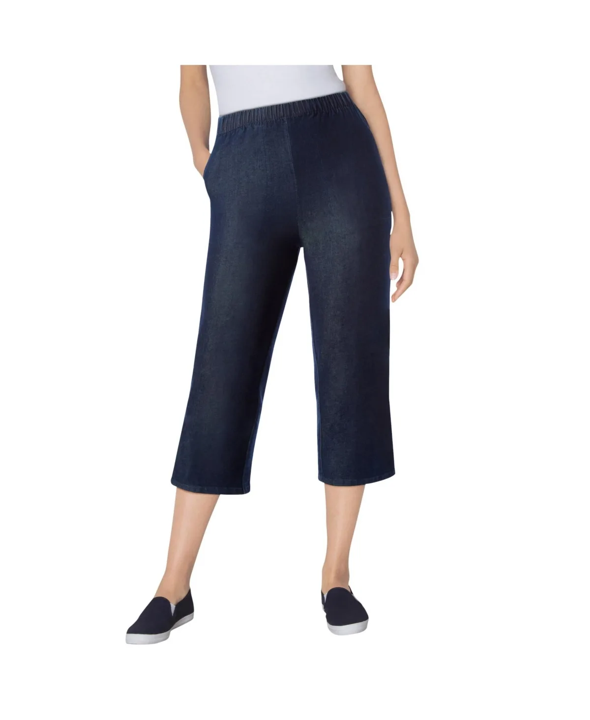Fineline Stretch Denim Pull-On Capri Jeans by Woman Within