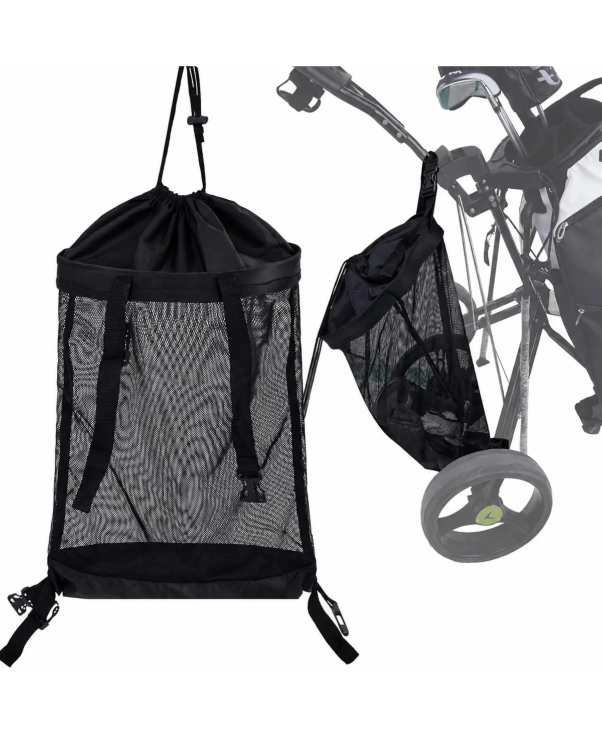 Universal Golf Push Cart Storage Bag Large Capacity Mesh Organizer Heavy Duty Straps by Furlihong