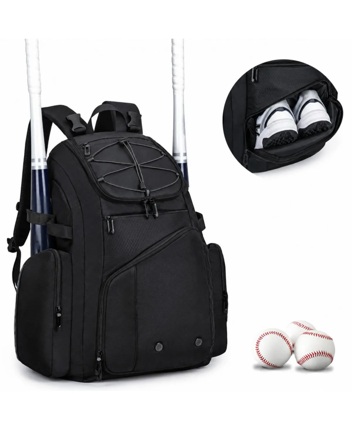 Baseball Softball Bag with Shoe Compartment Holds 4 Bats by Peneyon