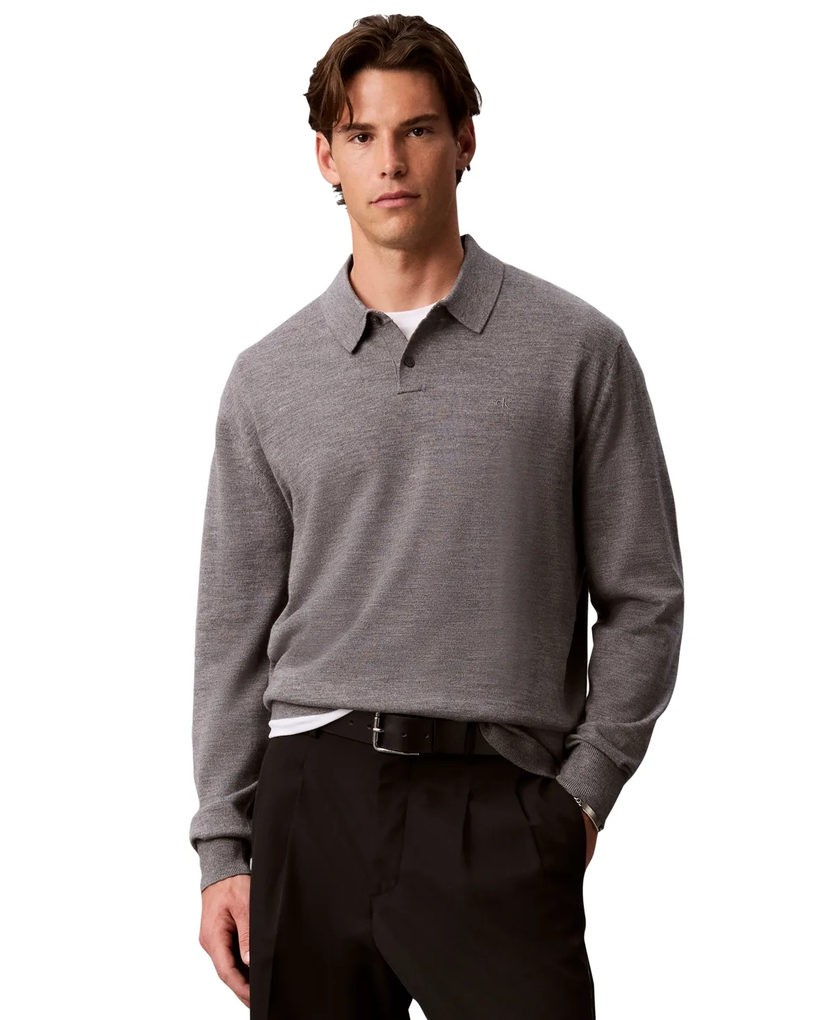 Merino Wool Polo Classic-Fit Sweater by Calvin Klein