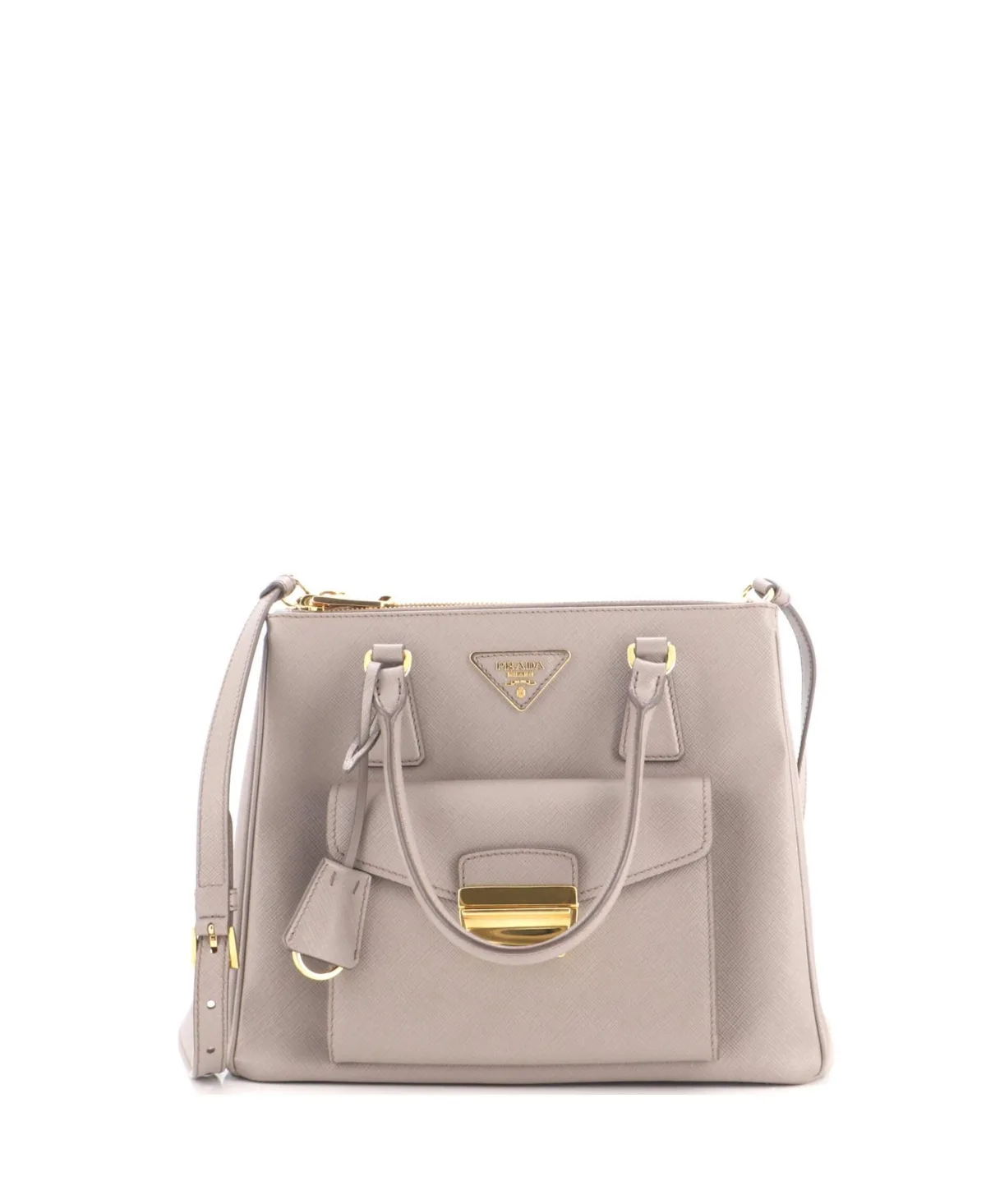 Pre-Owned Prada Small Front Pocket Double Zip Lux Tote Saffiano Leather by Prada
