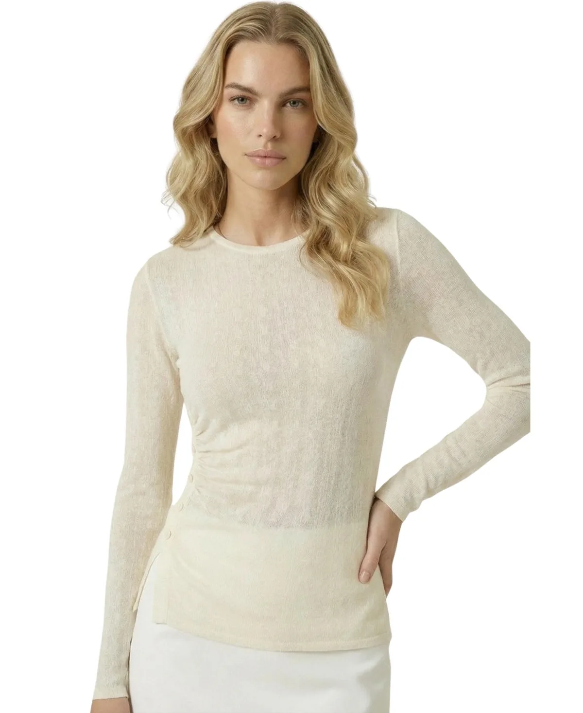 Fitted Side-Button Knit Top Sweaters by Modenaire