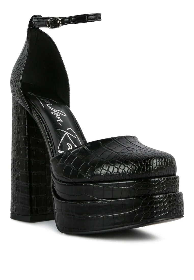 Croc Textured High Block Heel Sandals by London Rag