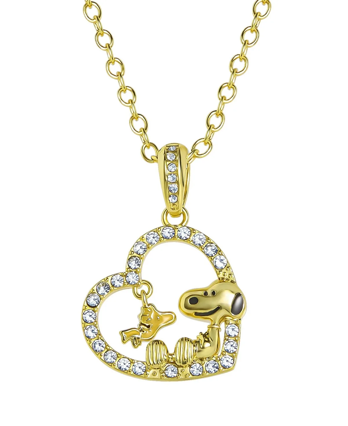 Peanuts Woodstock and Snoopy Necklace, Crystal Heart Pendant, 16+2 by Peanuts