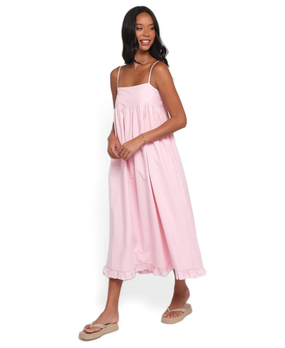 Miuccia Cotton Square-Neck Ruffle-Hem Maxi Dress by Petal and Pup