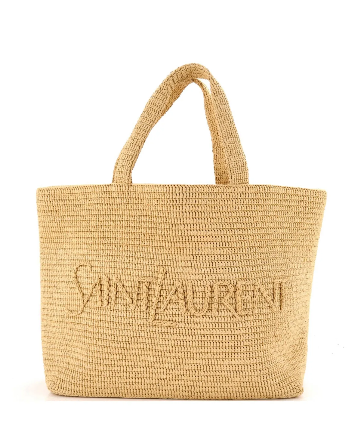 Pre-Owned Saint Laurent Logo Supple Tote Embroidered Raffia