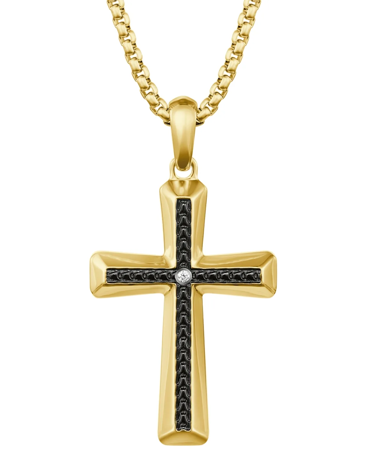 Diamond Cross Gold-Tone Stainless Steel Pendant Necklace