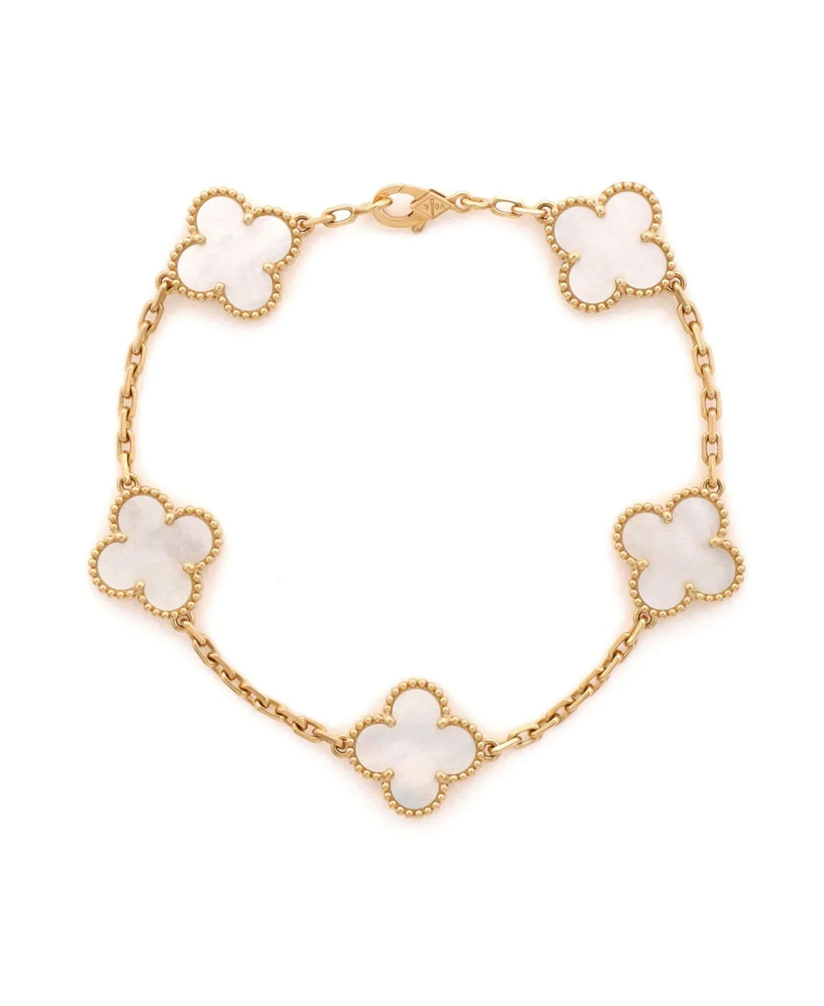 Pre-Owned Van Cleef & Arpels Vintage Alhambra 5 Motifs Mother-of-Pearl Bracelet (15mm) in 18K Yellow Gold