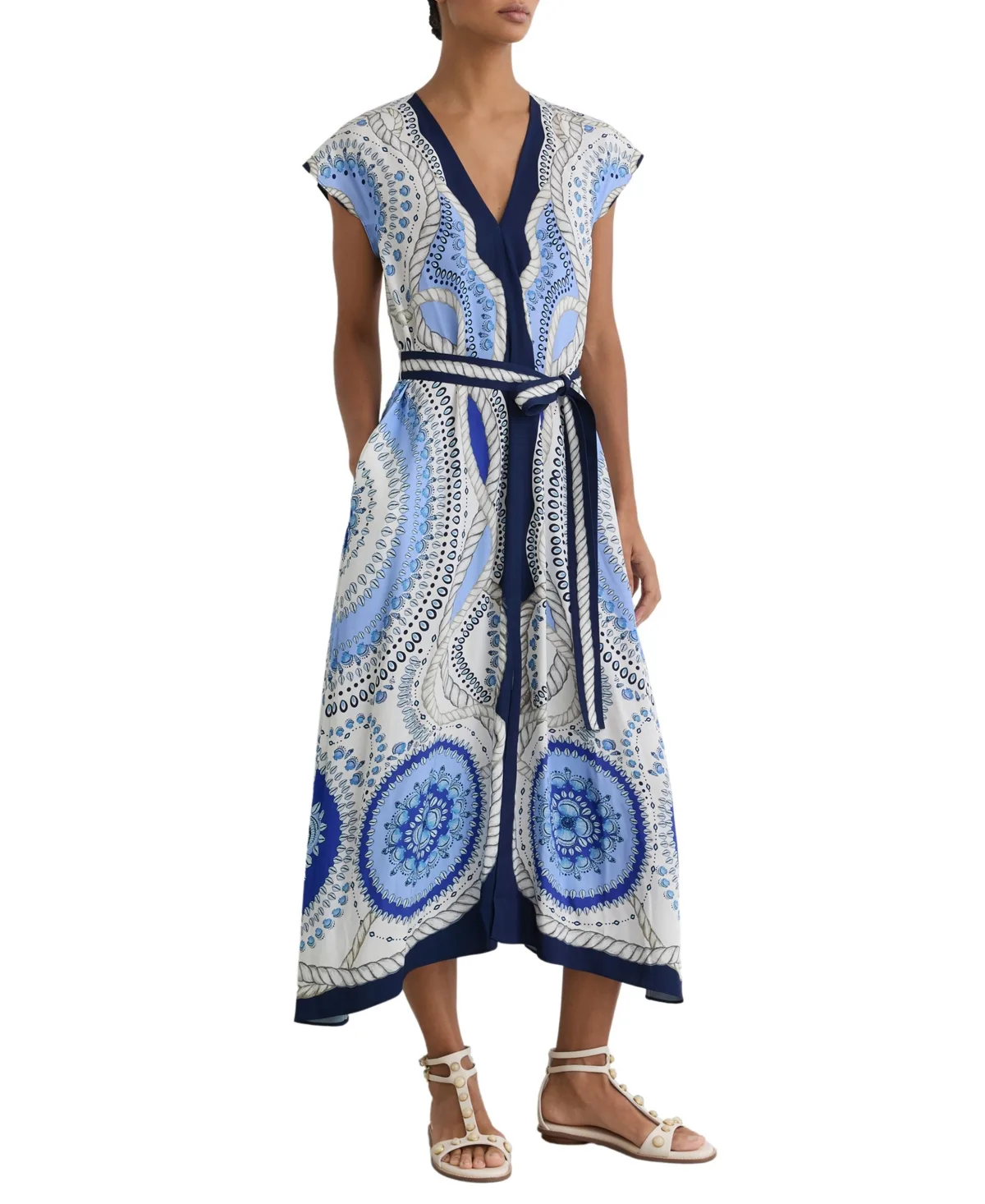 Heidi A-Line V-Neck Cap-Sleeve Midi Dress by Reiss