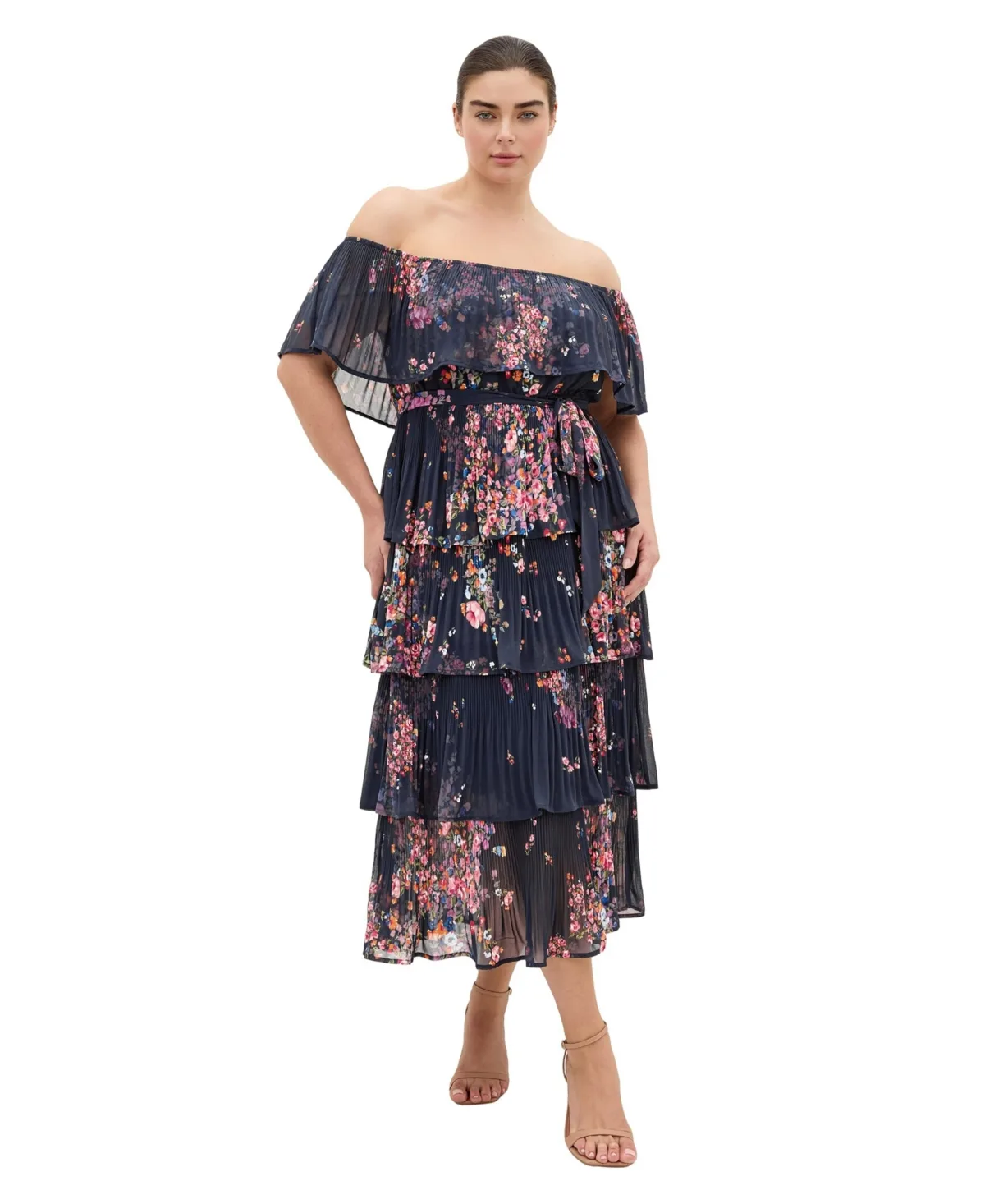 Night Garden Print Tier Midi Dress by City Chic