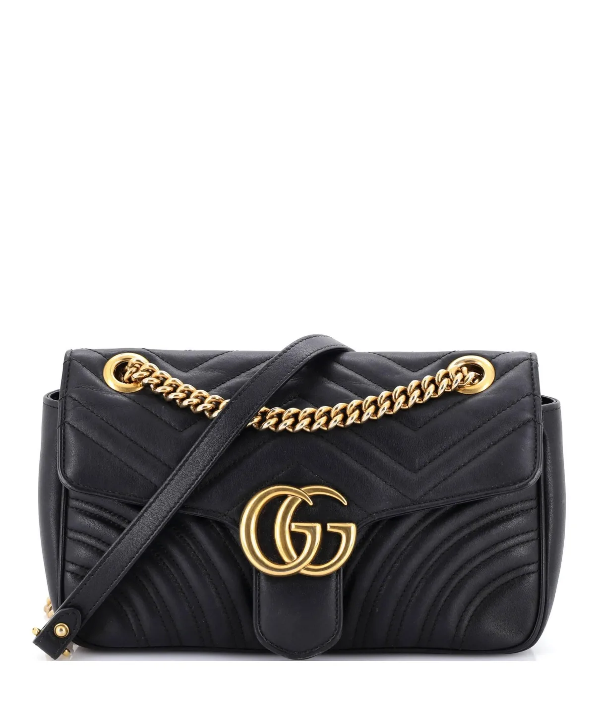 Pre-Owned Gucci Medium Leather Gg Marmont Flap Shoulder Bag