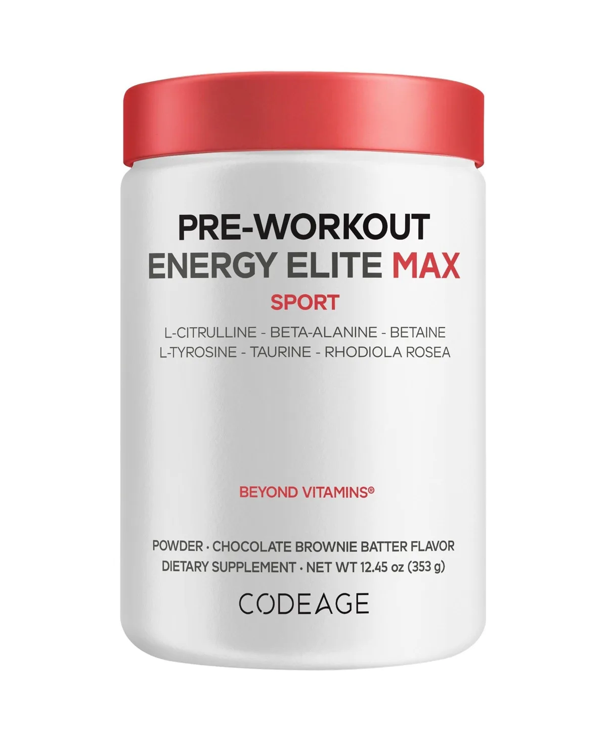 Pre-Workout Energy Elite Max, L-Tyrosine, Taurine, Betaine, Citrulline, Chocolate, 12.45 Ounce by Codeage
