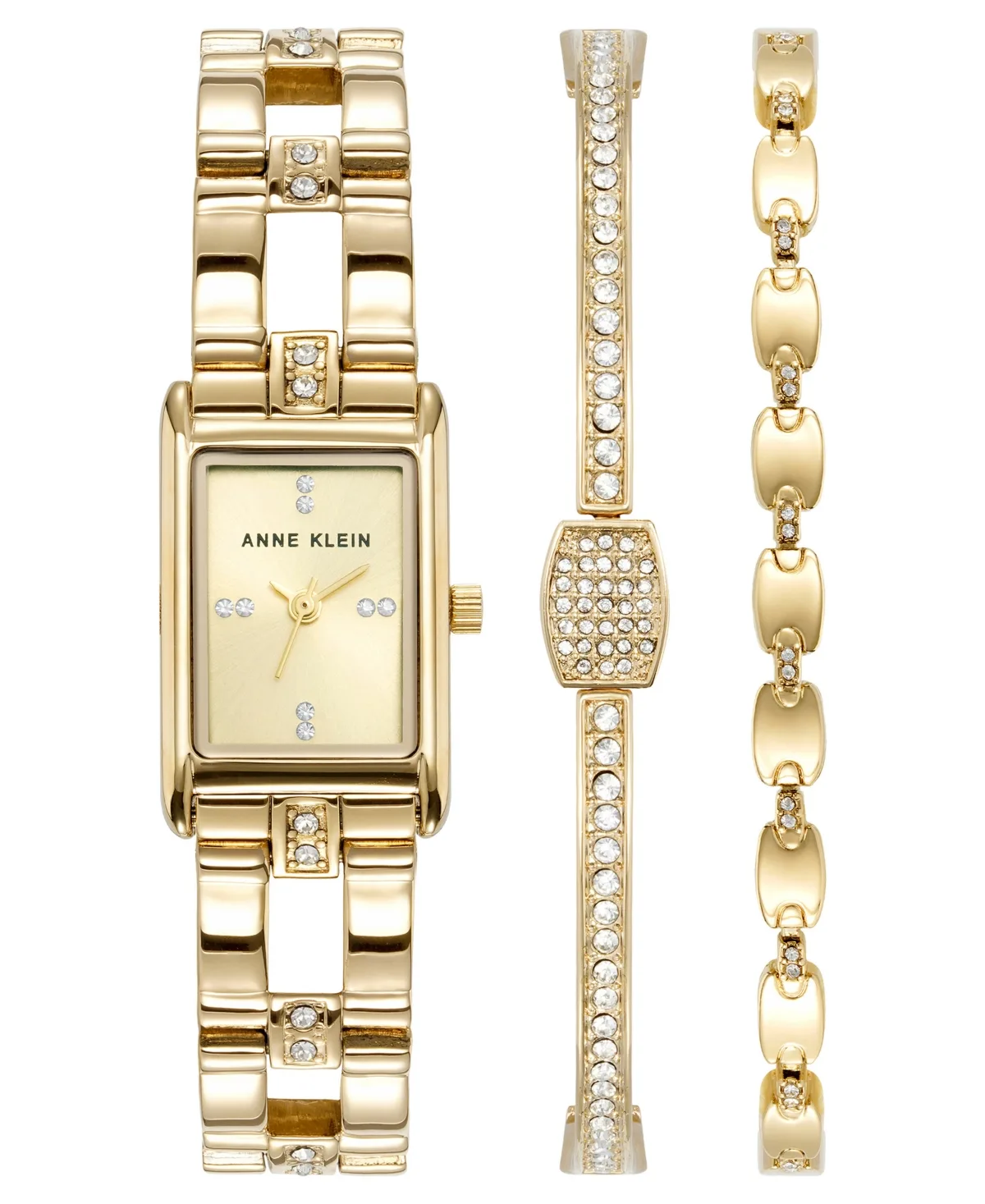 Quartz Rectangle Gold-Tone Alloy Metal Bracelet Watch Box Set 27mm x 17mm by Anne Klein