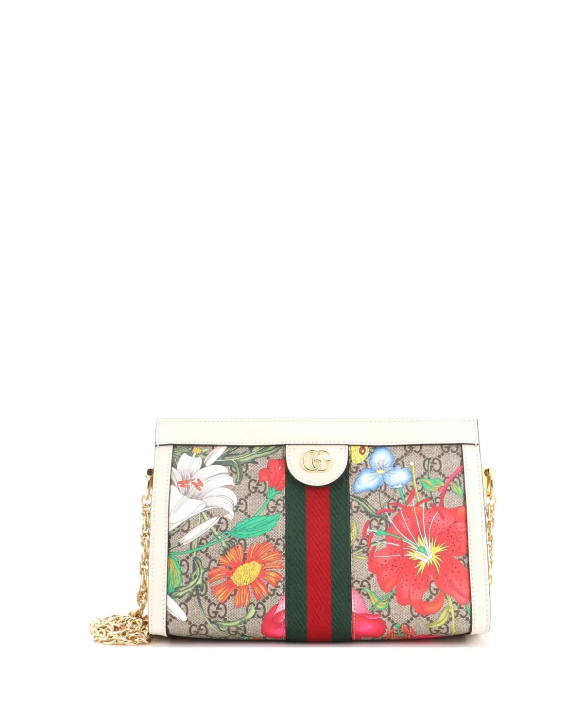 Pre-Owned Small Ophidia Chain Shoulder Bag Flora Gg Coated Canvas