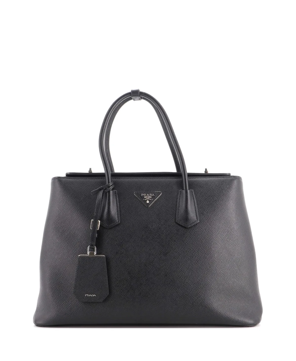 Pre-Owned Medium Turnlock Cuir Twin Tote Saffiano Leather by Prada