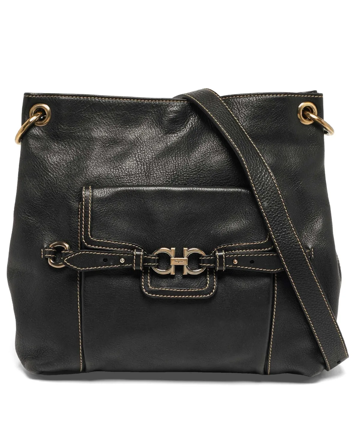 Pre-Owned Gancini Buckle Leather Shoulder Bag by Salvatore Ferragamo
