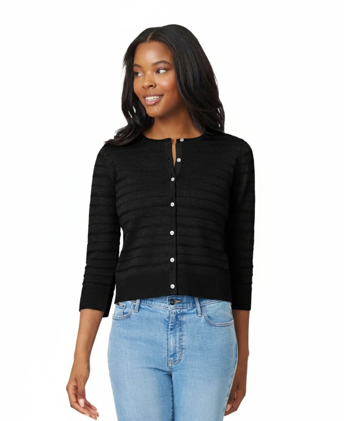 Melissa Ottoman-Rib 3/4-Sleeve Crewneck Cardigan