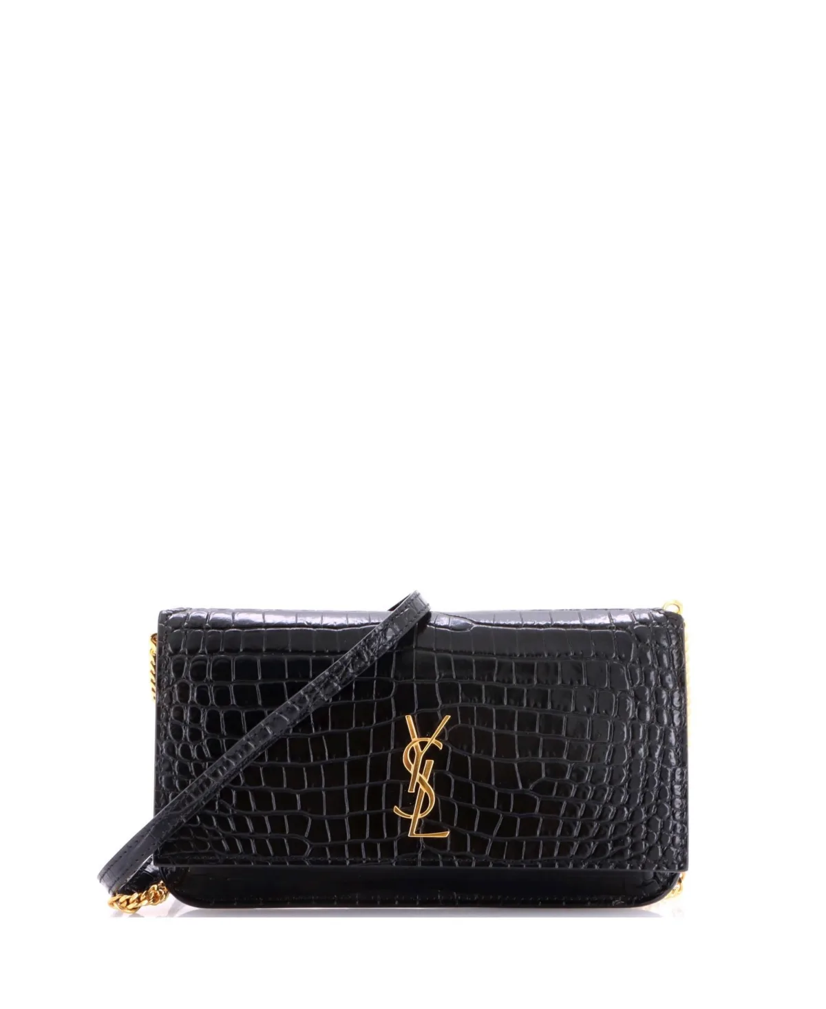 Pre-Owned Classic Monogram Phone Holder Shoulder Bag Embossed Leather by Saint Laurent