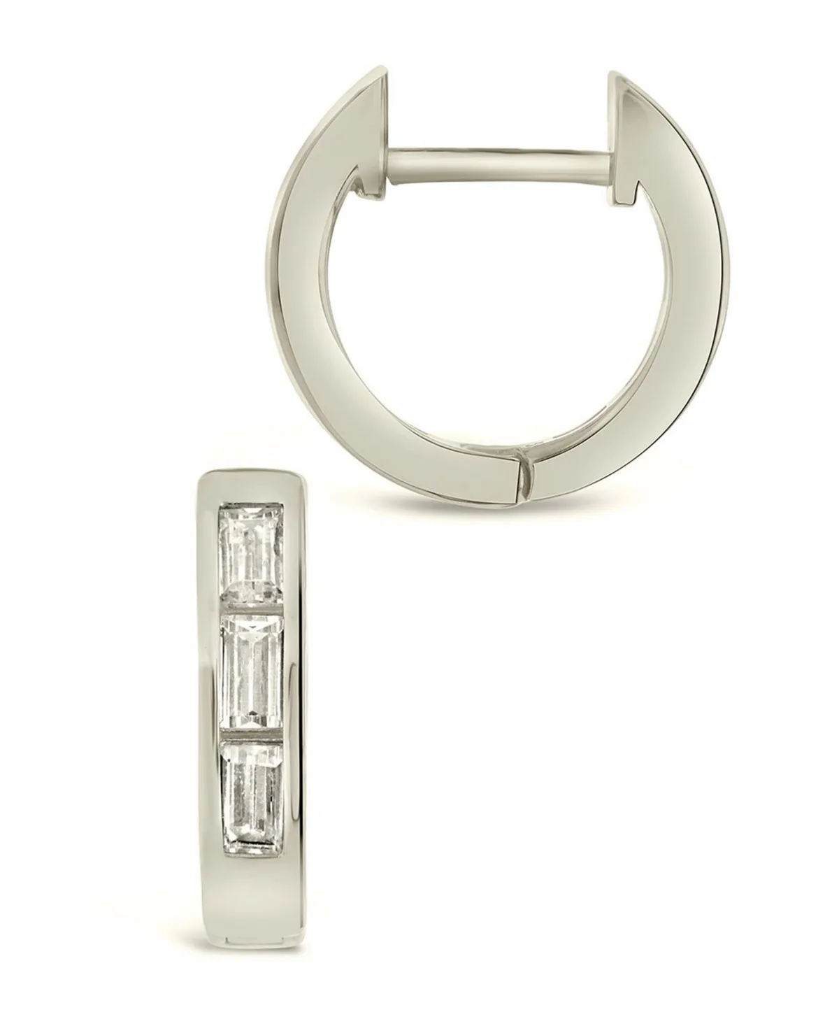 Cubic Zirconia Baguette Micro Hoop Earrings - Sterling Silver by Sterling Forever