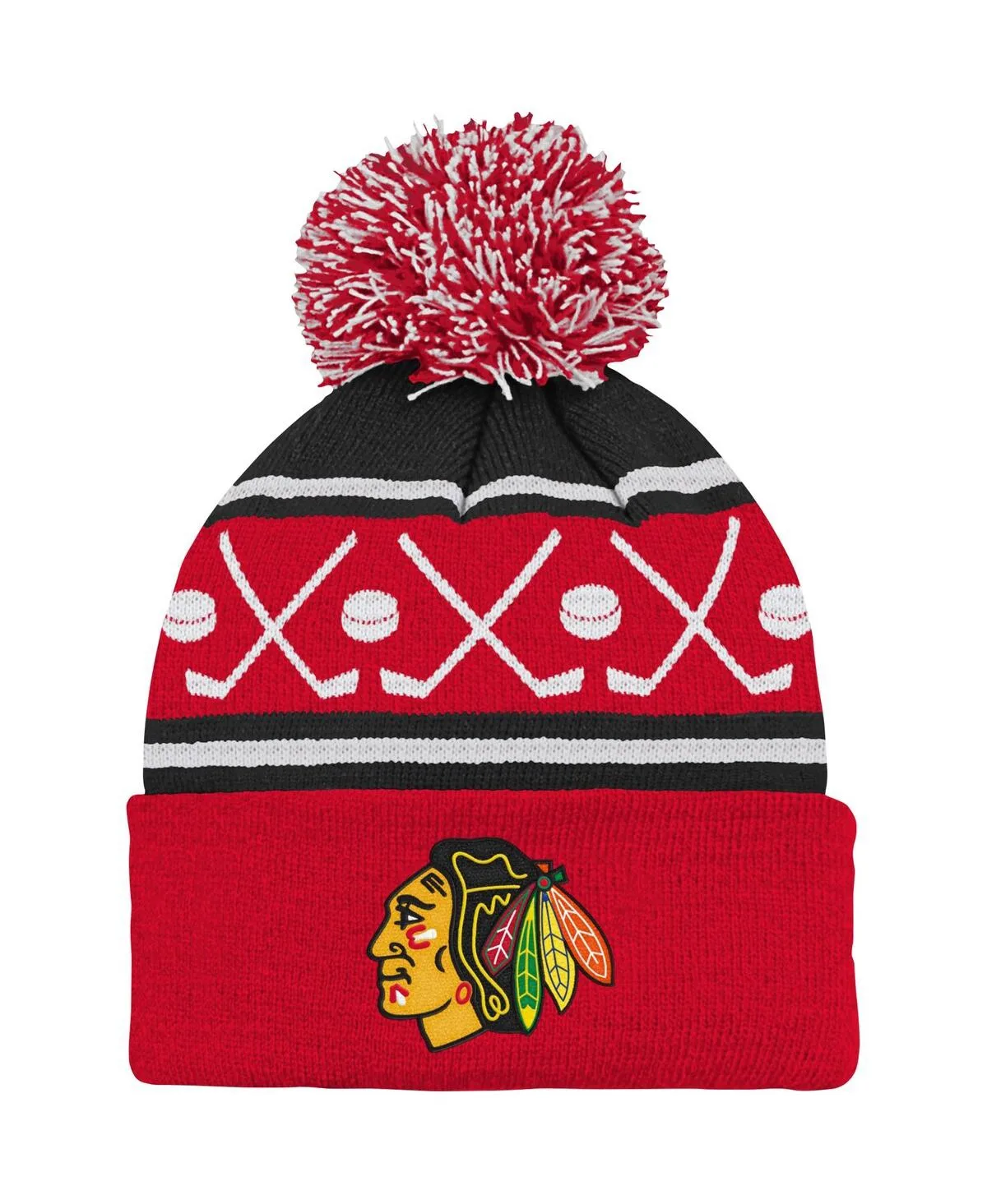 Chicago Blackhawks Face-Off Cuffed Knit Hat with Pom by Outerstuff
