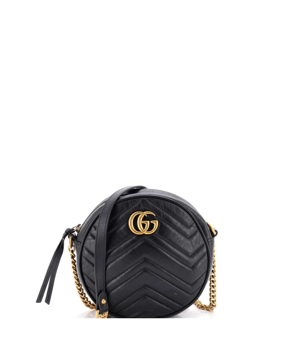 Pre-Owned Gucci Mini Gg Marmont Round Shoulder Bag Matelasse Leather