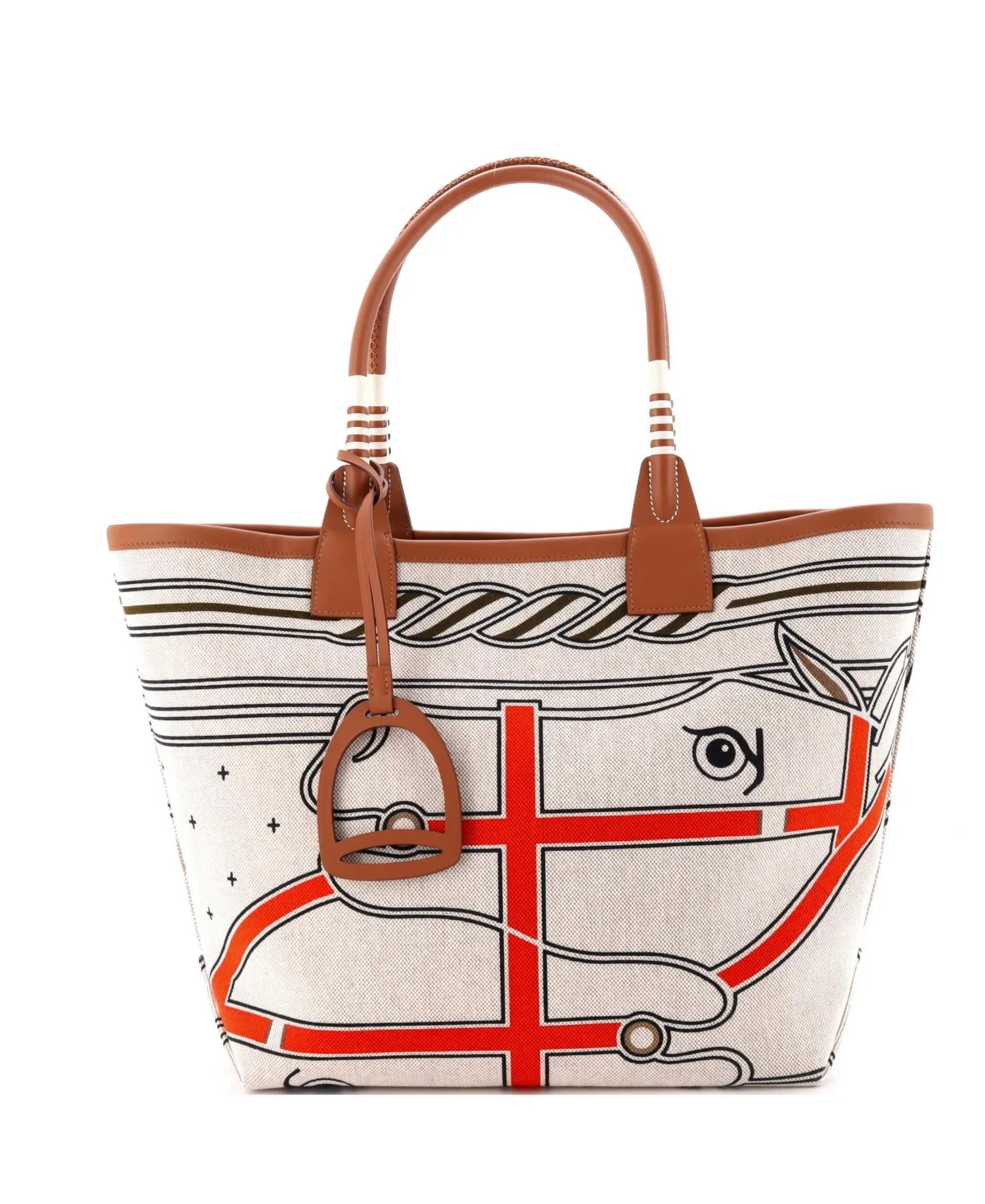 Pre-Owned Hermes 28 Sac Steeple Tote Printed Toile with Leather by Hermes