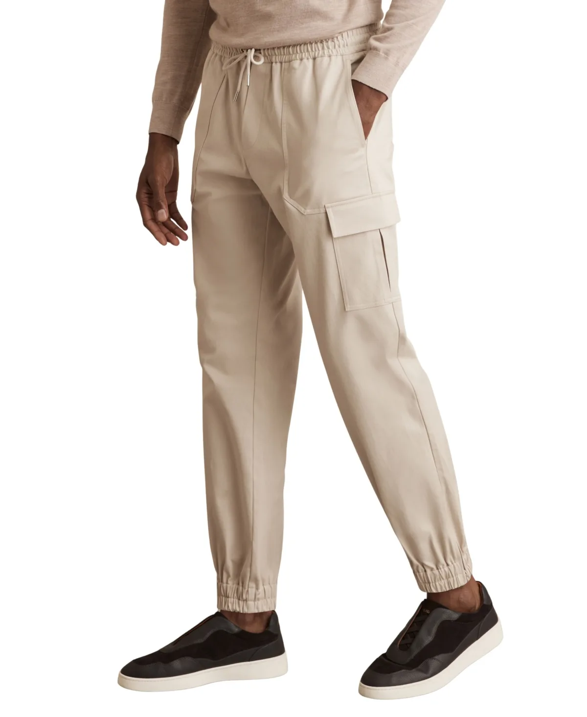 Haven Tapered-Fit Cargo Joggers - Stone by Reiss