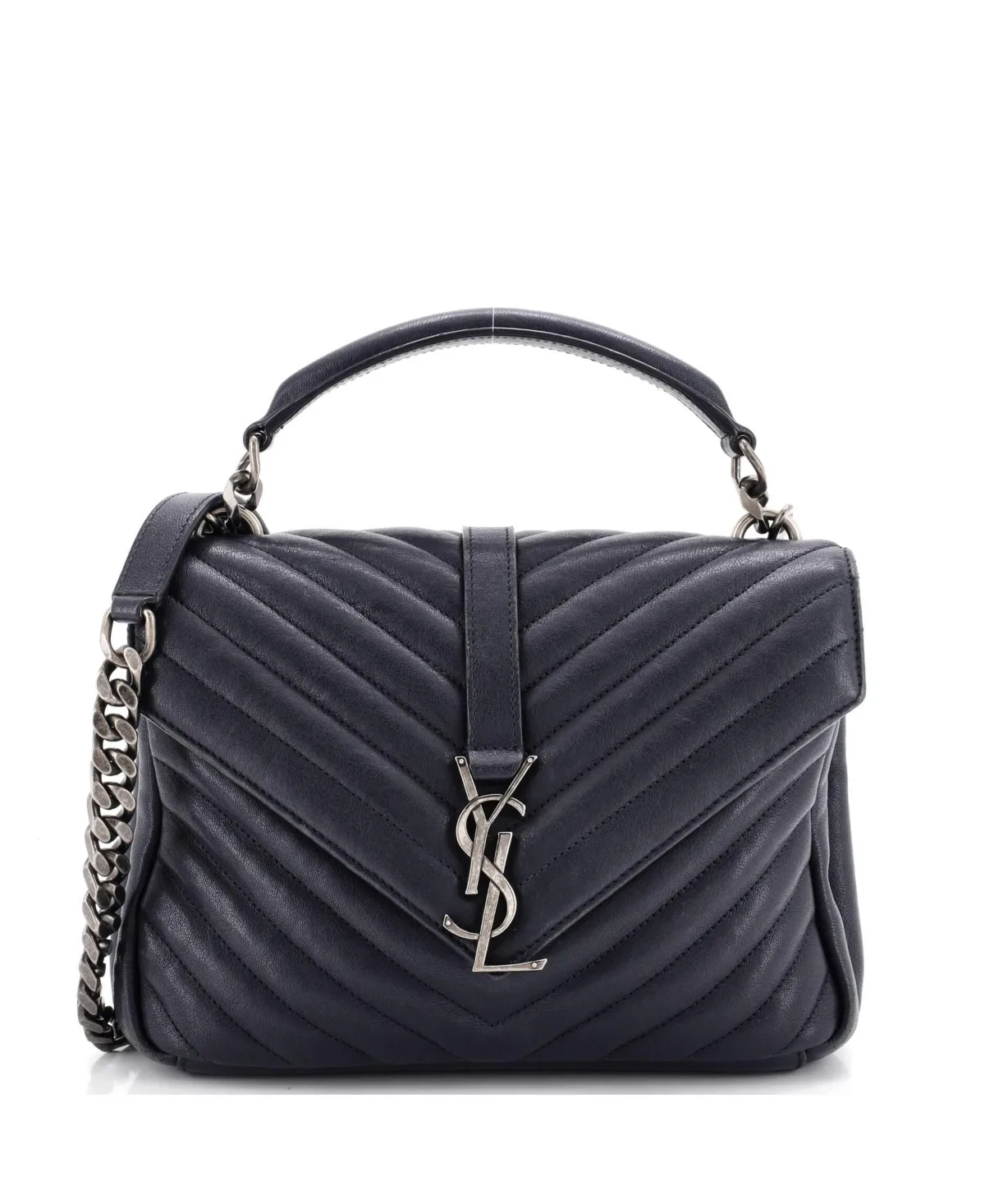 Pre-Owned Saint Laurent College Medium Monogram Chevron Leather Shoulder Bag by Saint Laurent