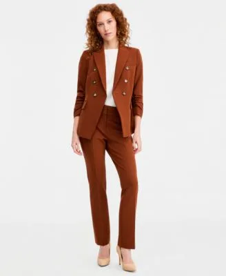 Ruched Sleeve Double Breasted Blazer Seamed Waistband Pants by Tahari