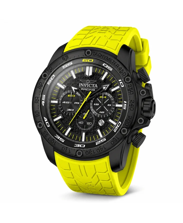 Quartz Sport Chronograph Speedway Yellow Rubber Band Watch, 52mm