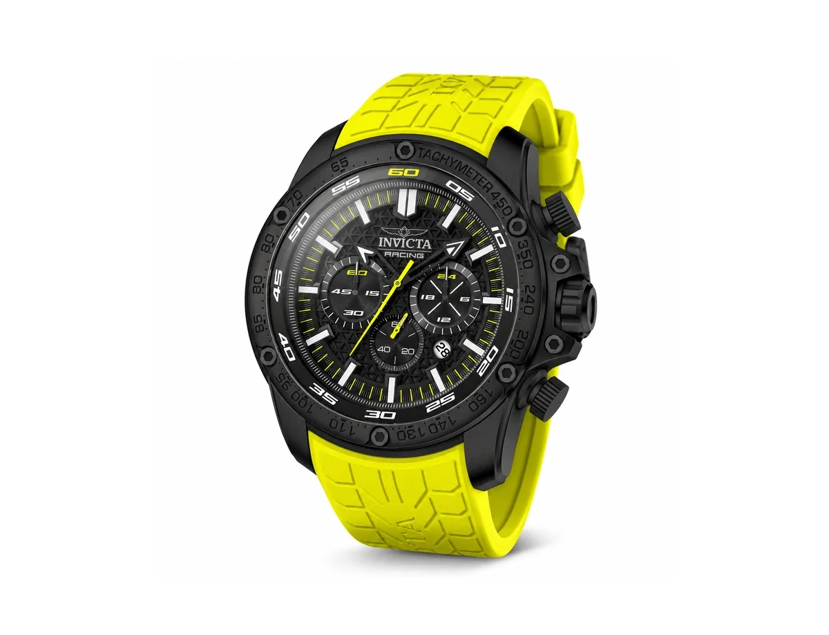Quartz Sport Chronograph Speedway Yellow Rubber Band Watch, 52mm