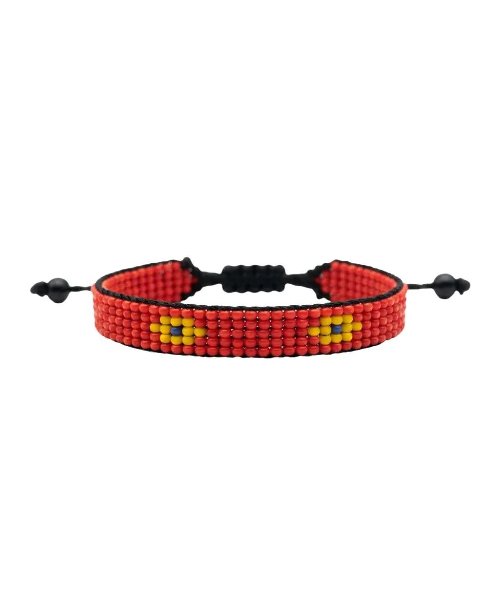 Summer Warmth Bracelet in Yellow with Blue Flower with Red Accents by Sawa Sawa