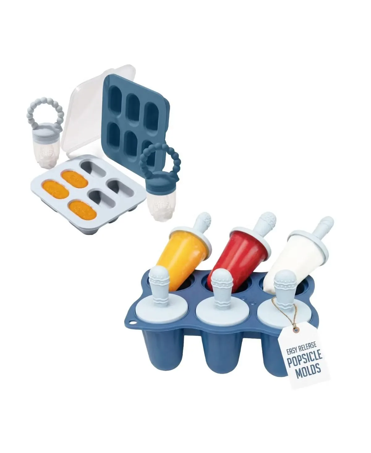 Baby Teething Popsicle Set, Baby Ice-Popsicle Mold Silicone Baby Fruit Feeders with Freezer Tray, Bpa-Free, Dishwasher Safe, Freezer Safe by Sperric