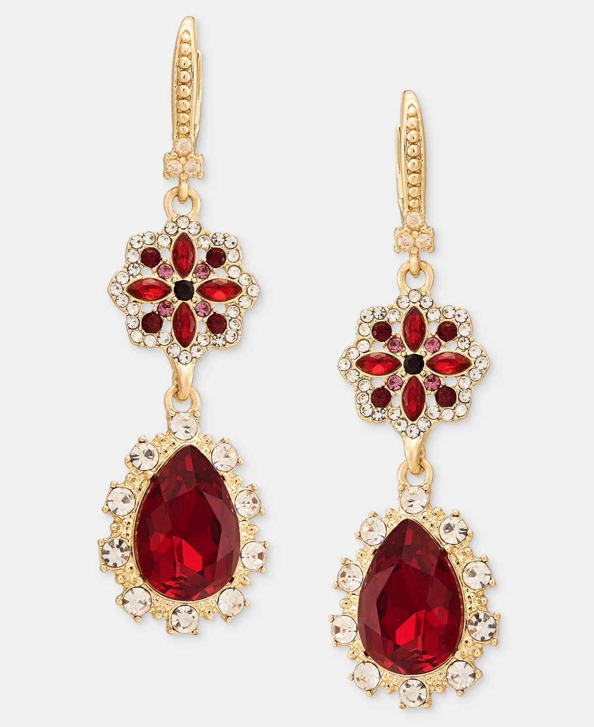 Gold-Tone Crystal Pear Double Drop Earrings