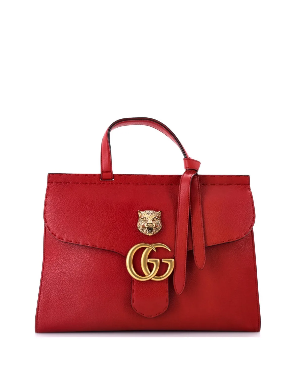 Pre-Owned Medium Gg Marmont Animalier Top Handle Bag Leather