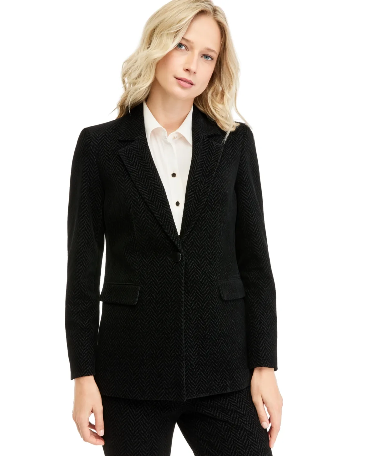 Velvet-Herringbone Blazer by Anne Klein