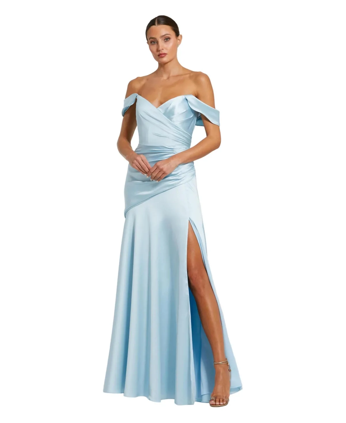 Mac Duggal Off-Shoulder Satin Crossover Gown by M.A.C.