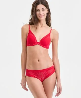 Feathers Lace Contour Underwire Plunge Bra Low Rise Sheer Hipster Underwear by Natori