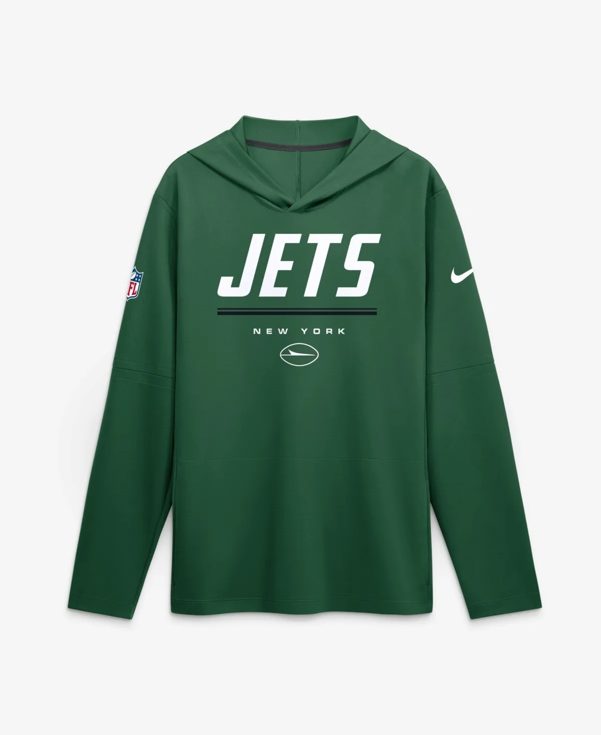 New York Jets Sideline Game on Lightweight Long Sleeve Hooded Dri-Fit Sweatshirt by Nike