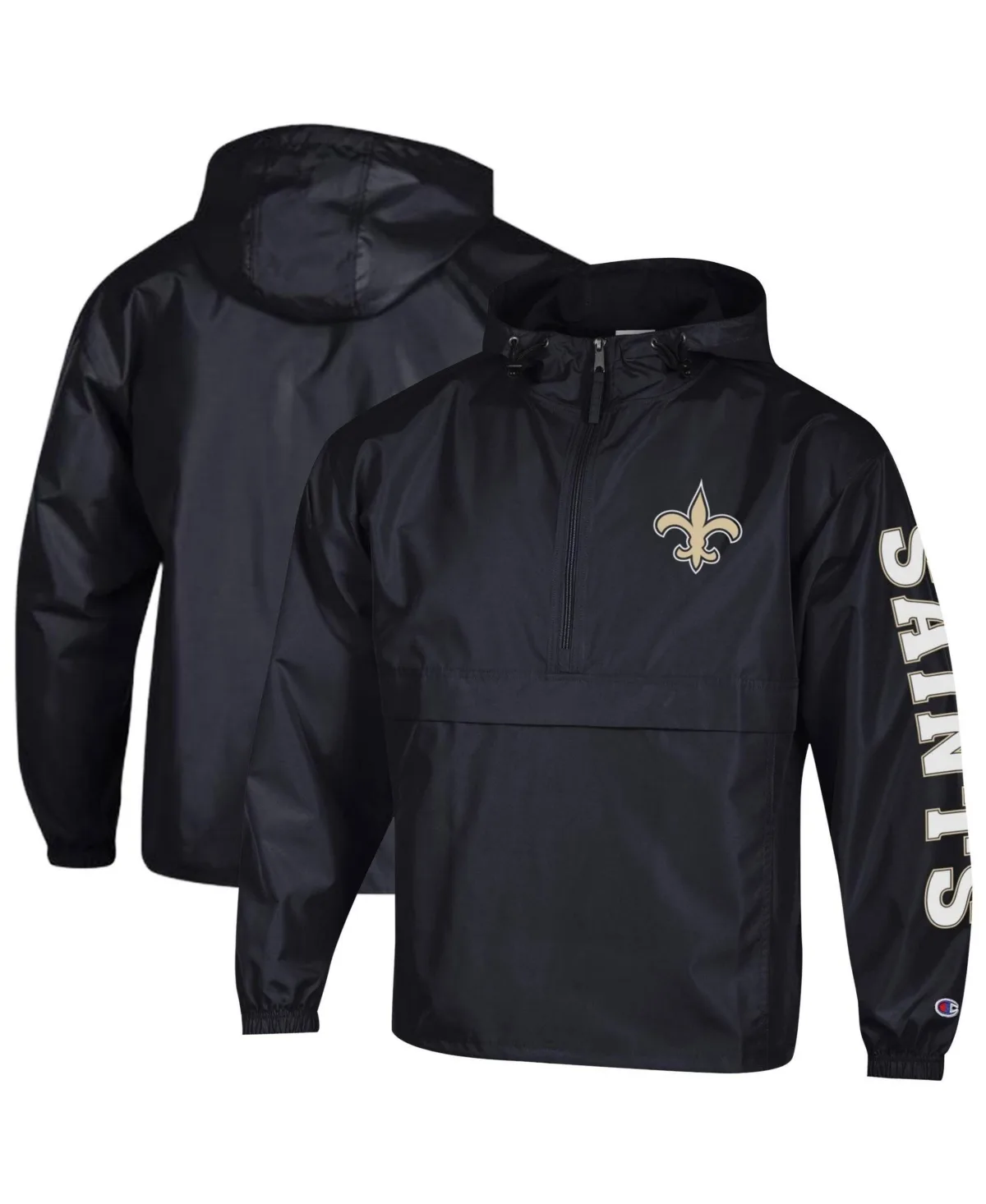 New Orleans Saints Packable Hooded Windbreaker Half-Zip Jacket by Champion