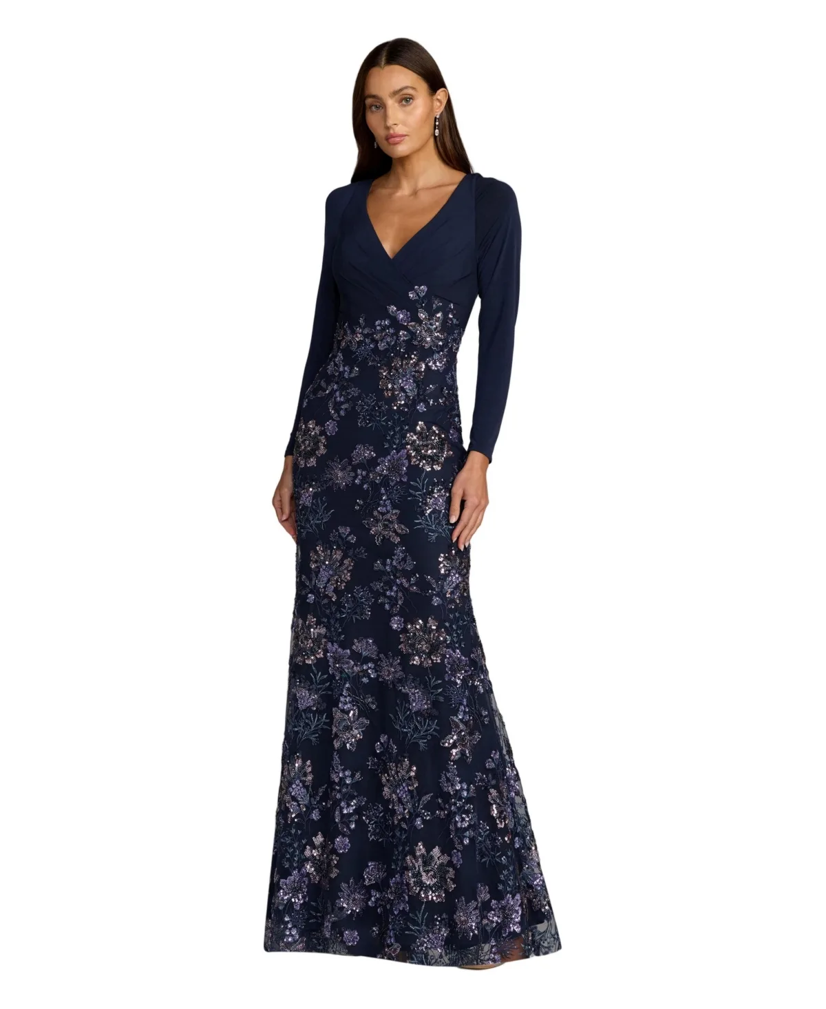 Mac Duggal Floral Embroidered Jersey Long Sleeve Gown by M.A.C.