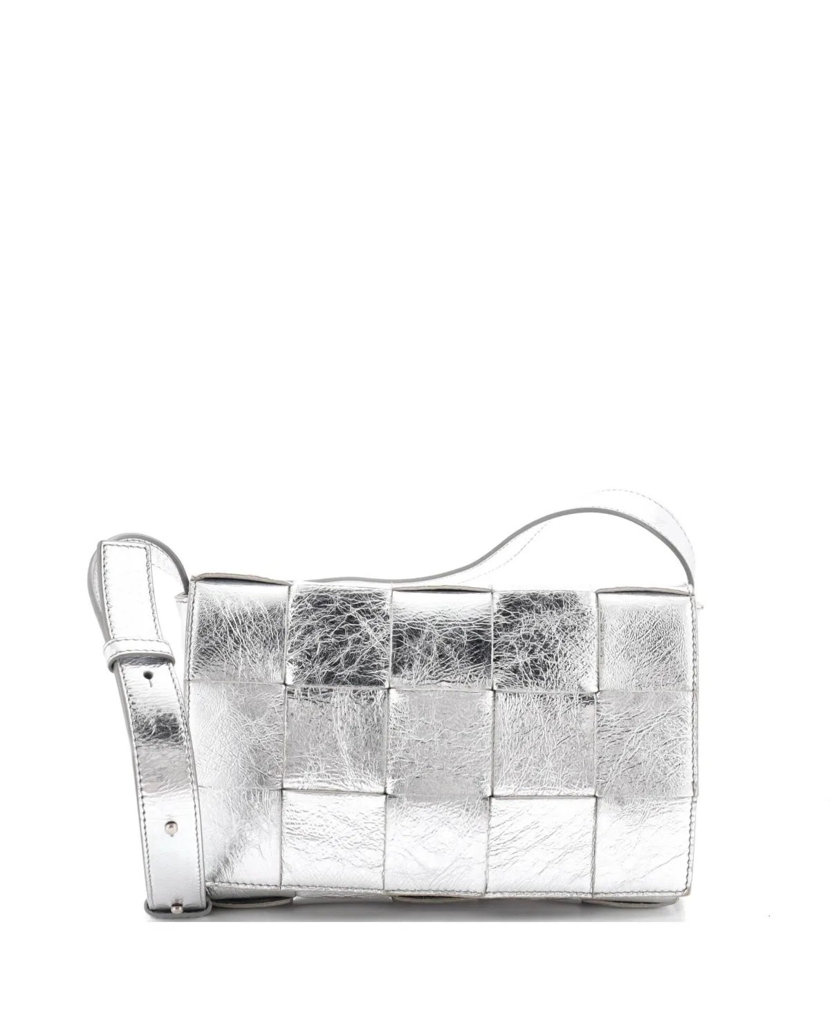 Pre-Owned Bottega Veneta Cassette Crossbody Bag Maxi Intrecciato Crinkled Metallic Leather by Bottega Veneta