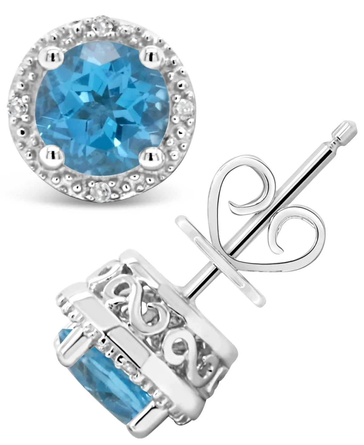 Gemstone (6mm) and Diamond Accent Stud Earrings in Sterling Silver