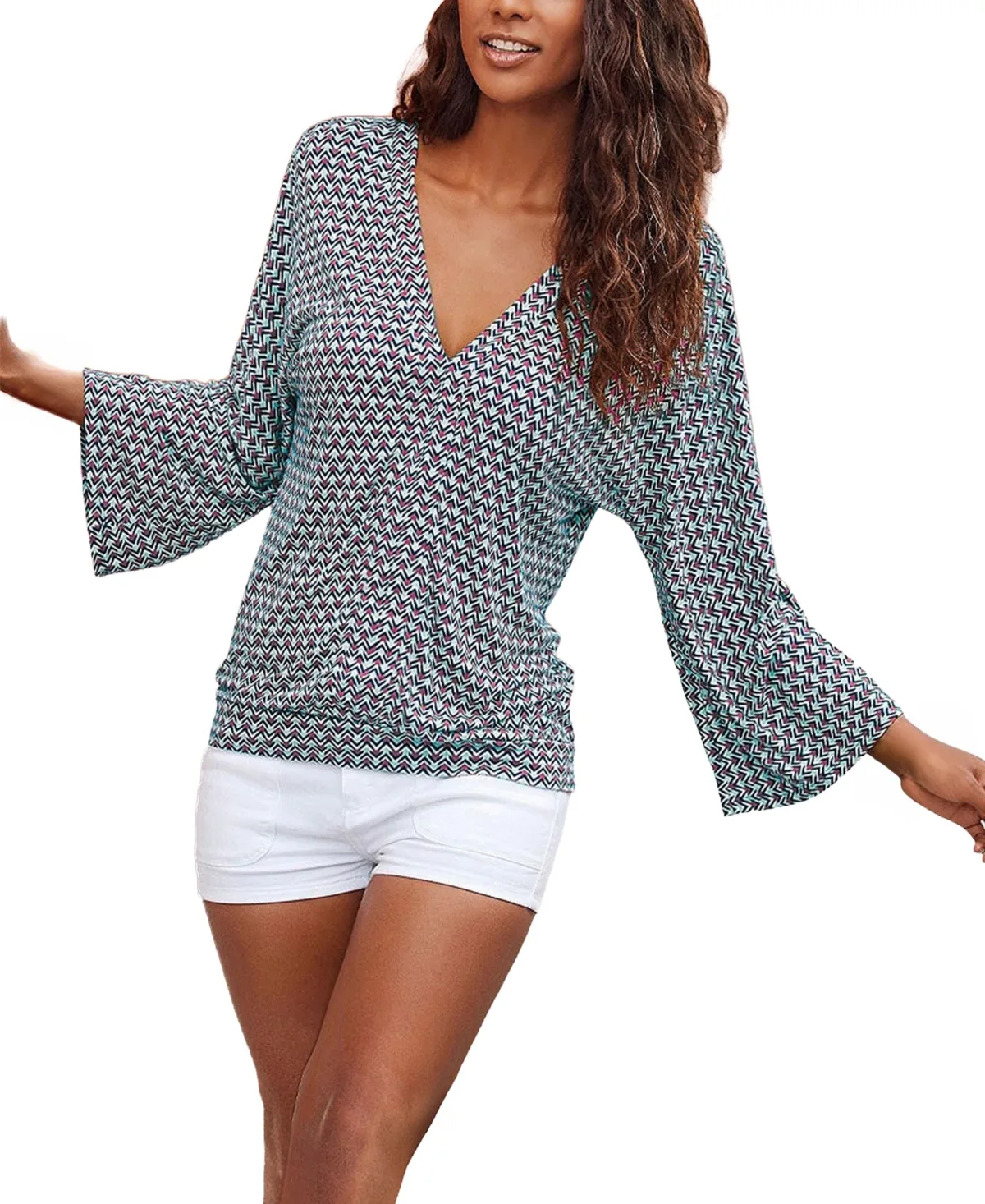 Viscose Printed Flare Sleeve Long-Sleeve Top by Lascana
