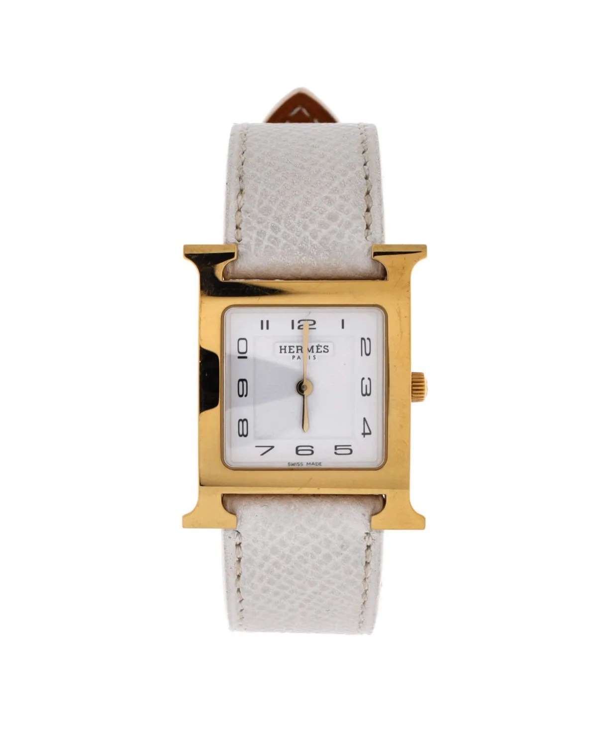 Pre-Owned Heure H Quartz Watch in Plated Metal and Leather 26mm by Hermes